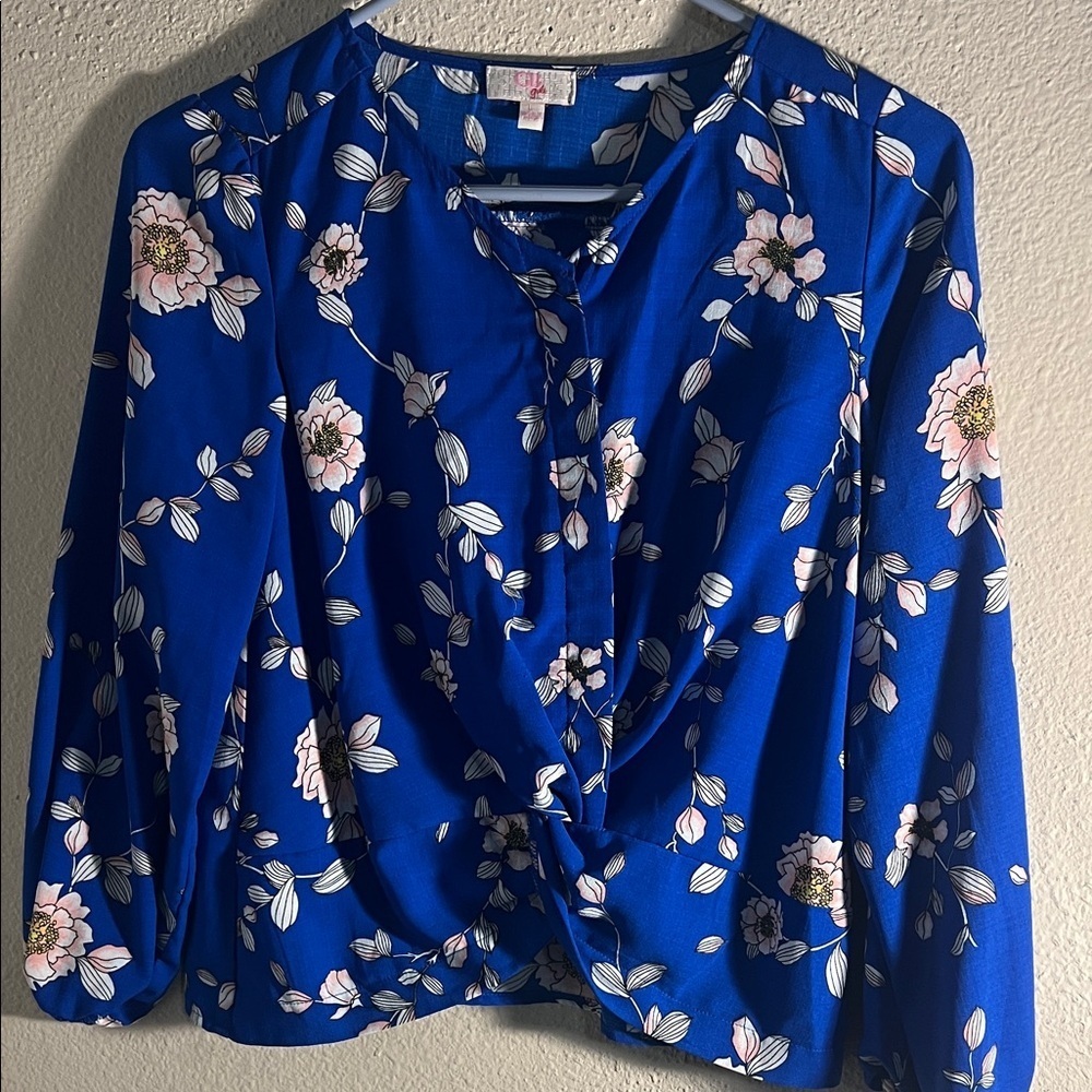 GB Girls Royal Blue Floral Twist Blouse